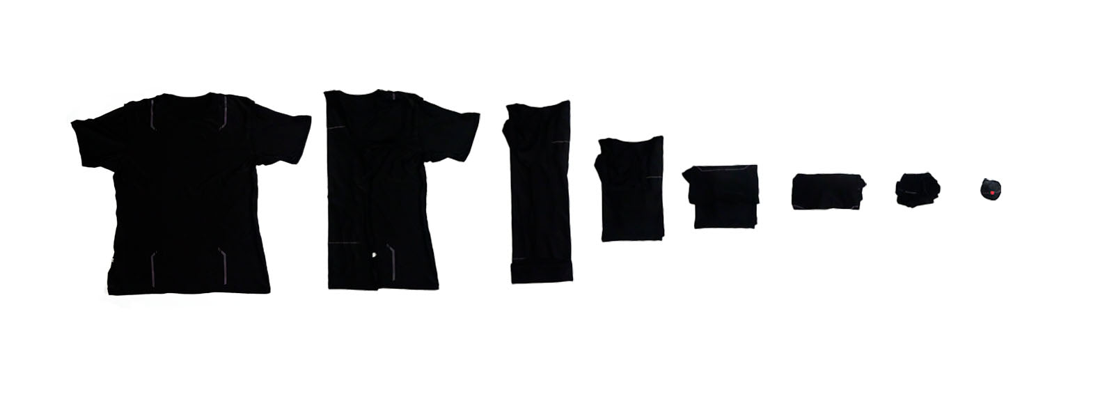 Eight-stage fold sequence from t-shirt to puck
